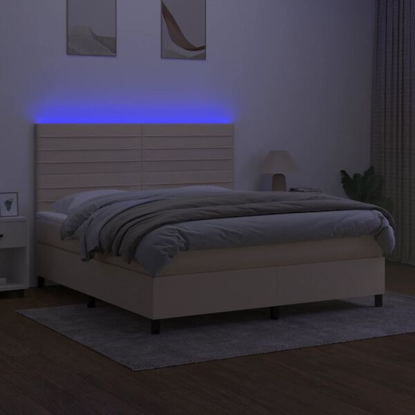 vidaXL Cama box spring colch&oacute;n y luces LED tela crema 160x200 cm
