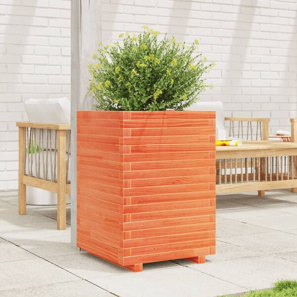 vidaXL Jardinera madera maciza de pino marr&oacute;n cera 50x50x72 cm