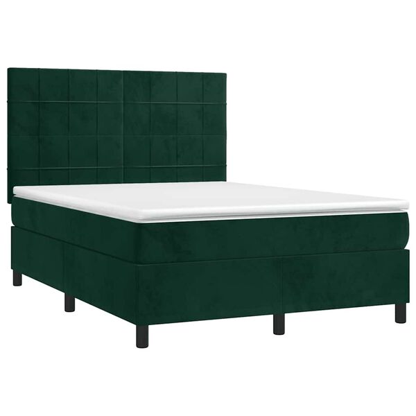 vidaXL Cama box spring colch&oacute;n y LED terciopelo verde oscuro 140x190cm