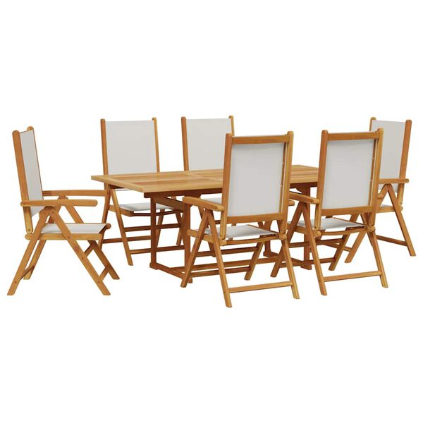 vidaXL Set de comedor de jard&iacute;n 7 pzas tela madera maciza blanco crema