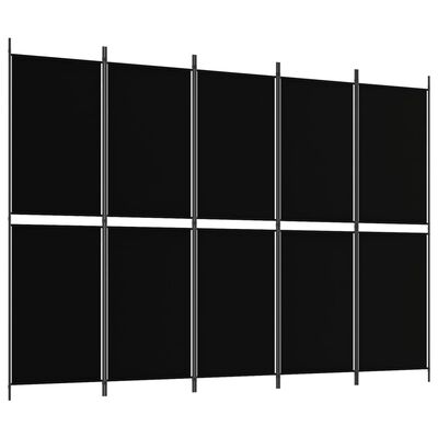 vidaXL Biombo divisor de 5 paneles de tela negro 250x180 cm