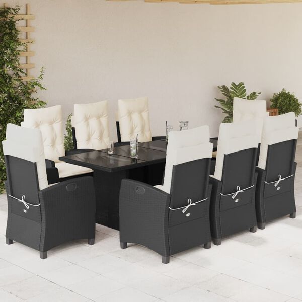 vidaXL Set de comedor de jard&iacute;n 9 pzas y cojines rat&aacute;n sint&eacute;tico negro