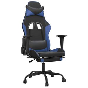 vidaXL Silla gaming de masaje y reposapi&eacute;s cuero sint&eacute;tico negro azul