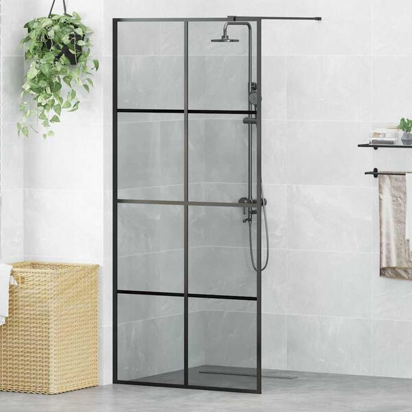 vidaXL Pared de Ducha Walk-in Negro 90 x 195 cm vidrio templado