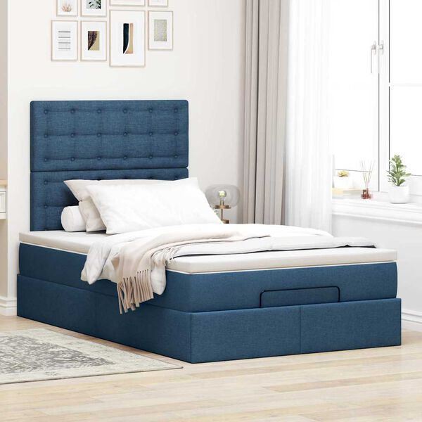 vidaXL Estructura de cama otomana colch&oacute;n tela azul 120x190 cm