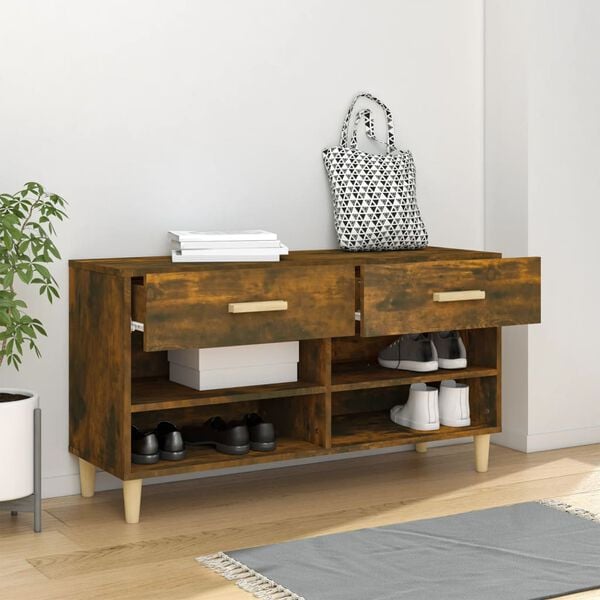 vidaXL Mueble zapatero madera contrachapada roble ahumado 102x35x55 cm