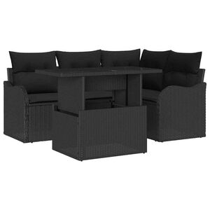vidaXL Conjunto de sof&aacute; de jard&iacute;n 5 pcs Negro Rattan de Poli&eacute;ster