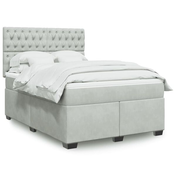 vidaXL Cama box spring con colch&oacute;n terciopelo gris claro 160x200 cm