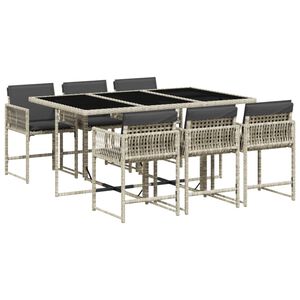 vidaXL Set comedor jard&iacute;n 7 pzas y cojines rat&aacute;n sint&eacute;tico gris claro