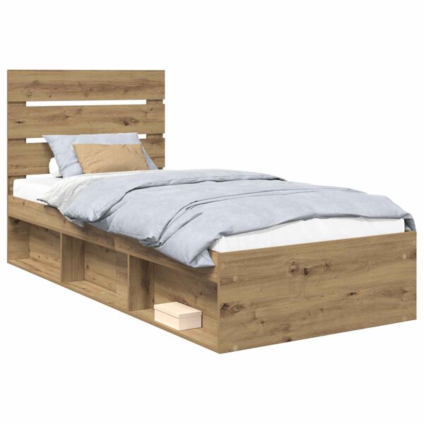 vidaXL Estructura de cama con cabecera Roble Artesanal 90 x 190 cm
