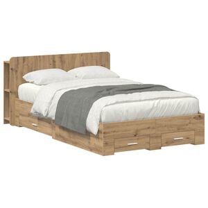 vidaXL Estructura de cama con almacenamiento Roble Artesanal