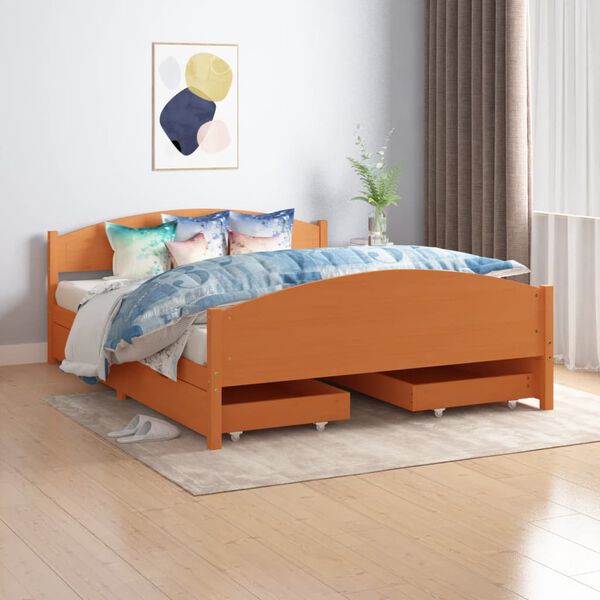 vidaXL Estructura de cama 4 cajones madera pino marr&oacute;n miel 160x200 cm