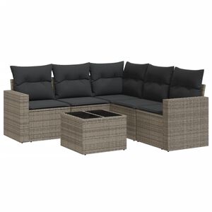 vidaXL Set de muebles de jard&iacute;n 6 pzas y cojines rat&aacute;n sint&eacute;tico gris