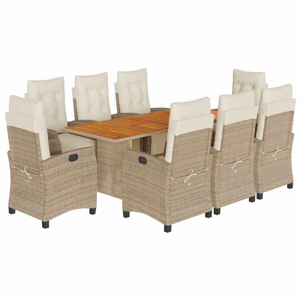 vidaXL Set comedor de jard&iacute;n 9 pzas con cojines rat&aacute;n sint&eacute;tico beige