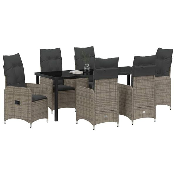 vidaXL Conjunto de Comedor de Jard&iacute;n 7 pcs Gris rat&aacute;n sint&eacute;tico