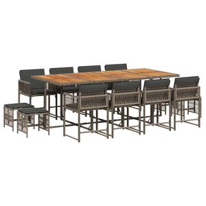 vidaXL Set comedor de jard&iacute;n con cojines 13 pzas rat&aacute;n sint&eacute;tico gris