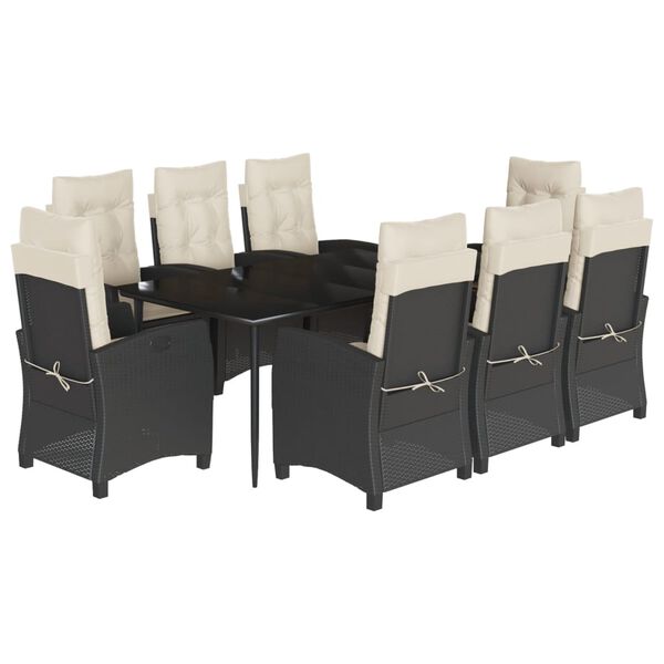 vidaXL Set de comedor de jard&iacute;n 9 pzas y cojines rat&aacute;n sint&eacute;tico negro