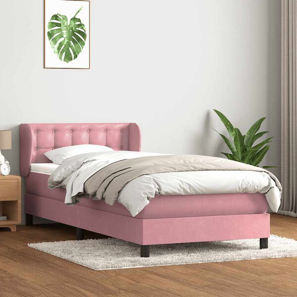 vidaXL Cama box spring con colch&oacute;n terciopelo rosa 90x210 cm