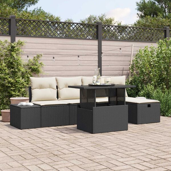 vidaXL Conjunto de sofá de jardín 6 pcs Negro Poliratán