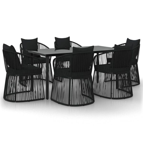 vidaXL Juego de comedor de jardín 7 piezas con cojines ratán PVC negro