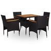 vidaXL Set comedor jard&iacute;n 5 pzas rat&aacute;n sint&eacute;tico y madera acacia negro