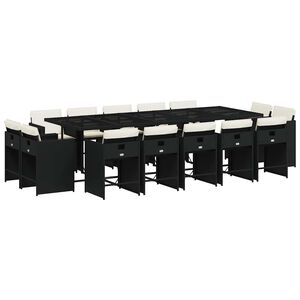 vidaXL Set comedor de jard&iacute;n con cojines 15 pzas rat&aacute;n sint&eacute;tico negro
