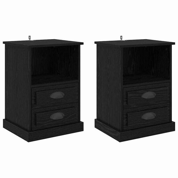vidaXL Armario de Noche con caj&oacute;n 2 pcs Roble Negro 36 x 43 x 60 cm