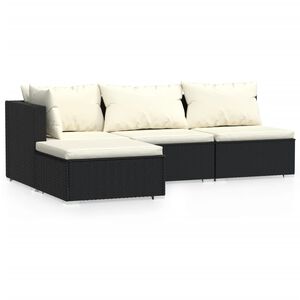 vidaXL Set de muebles de jard&iacute;n 4 pzas y cojines rat&aacute;n sint&eacute;tico negro