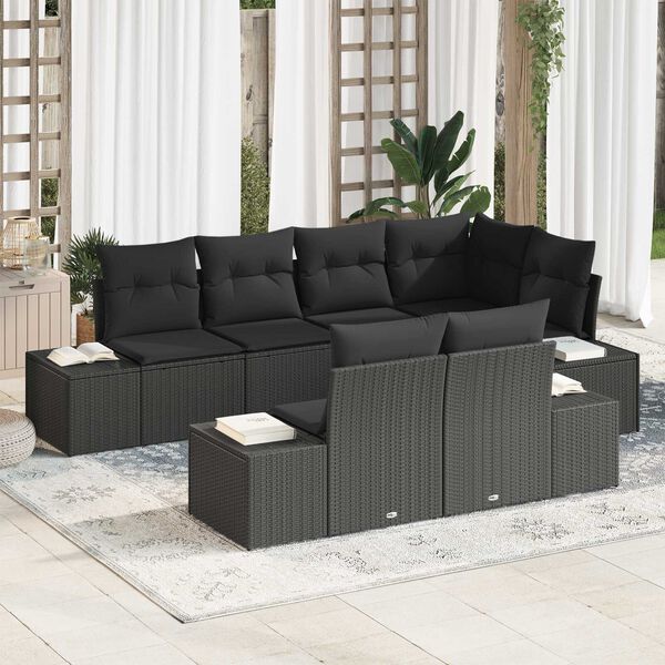 vidaXL Conjunto de sof&aacute; de jard&iacute;n 7 pcs Negro rat&aacute;n sint&eacute;tico