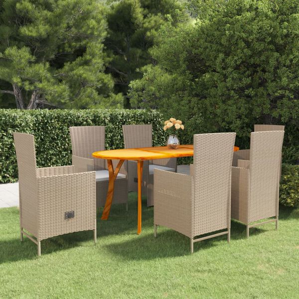 vidaXL Juego de comedor de jard&iacute;n de 7 piezas beige