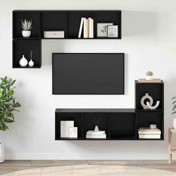 vidaXL Conjunto de mueble de TV 4 pcs Roble Negro Madera contrachapada