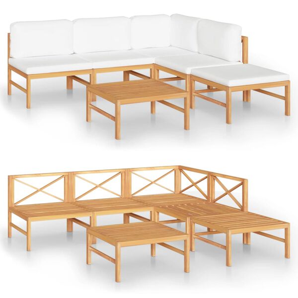 vidaXL Set de muebles de jard&iacute;n 6 pzas madera de teca y cojines crema