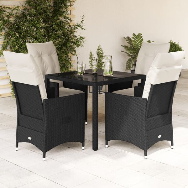 vidaXL Set de muebles jard&iacute;n 5 pzas con cojines rat&aacute;n sint&eacute;tico negro