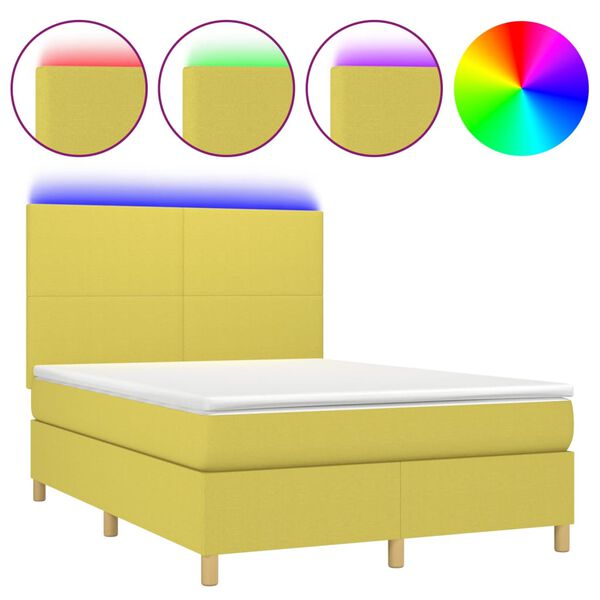 vidaXL Cama box spring colch&oacute;n y luces LED tela verde 140x190 cm