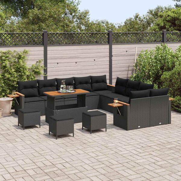 vidaXL Conjunto de sof&aacute;s de jard&iacute;n 18 pcs Negro rat&aacute;n sint&eacute;tico