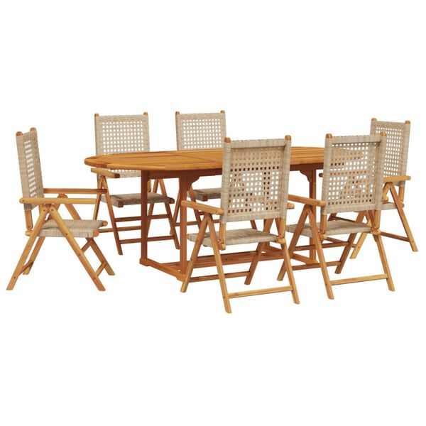 vidaXL Set de comedor de jardín 7 pzas ratán PE madera maciza beige