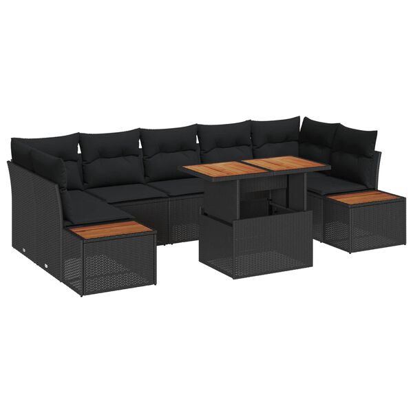 vidaXL Conjunto de sof&aacute; de jard&iacute;n 8 pcs Negro Polirat&aacute;n