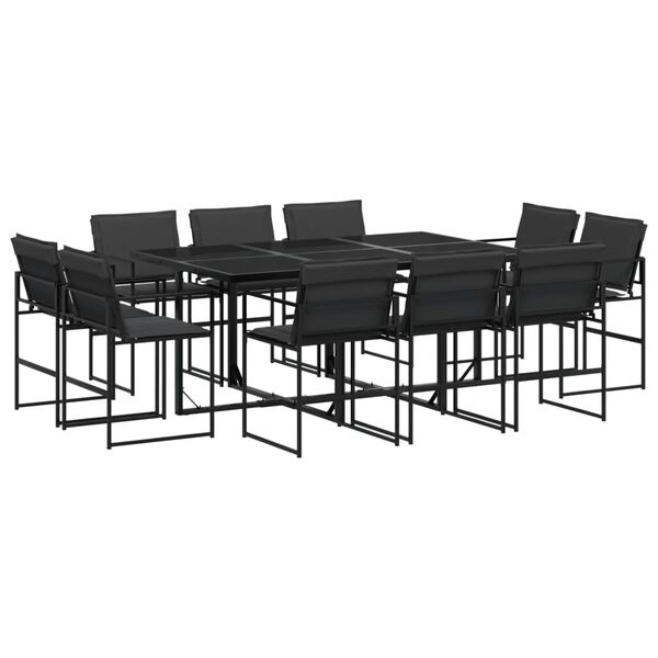 vidaXL Juego de comedor de jardín 11 pzas con cojines textileno negro