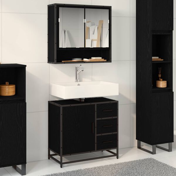 vidaXL Mueble de Cuarto de Ba&ntilde;o con caj&oacute;n Roble Negro 65 x 33 x 60 cm