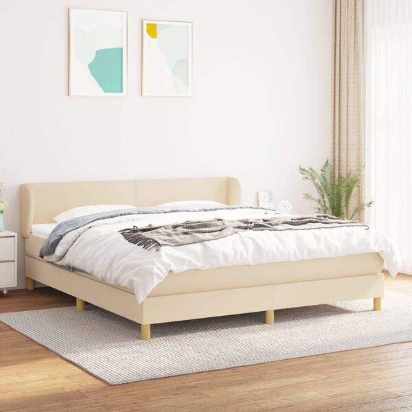 vidaXL Cama box spring con colch&oacute;n tela color crema 180x200 cm