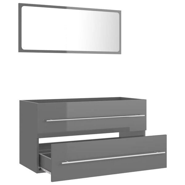 vidaXL Set muebles de ba&ntilde;o 2 piezas madera contrachapada gris brillo