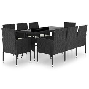 vidaXL Juego de comedor para jard&iacute;n 9 piezas rat&aacute;n sint&eacute;tico negro