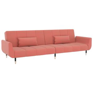vidaXL Sof&aacute; cama de 2 plazas con dos cojines terciopelo rosa
