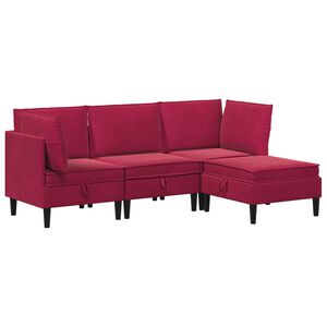 vidaXL Juego de muebles de sal&oacute;n con coj&iacute;n 4 pcs Rojo vino Terciopelo