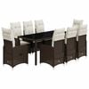 vidaXL Set de mesa y sillas jard&iacute;n 9 piezas y cojines rat&aacute;n PE marr&oacute;n