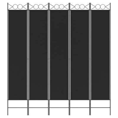 vidaXL Biombo divisor de 5 paneles de tela negro 200x220 cm