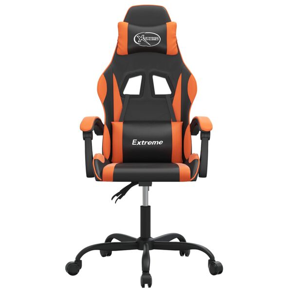 vidaXL Silla gaming giratoria cuero sintético negro y naranja