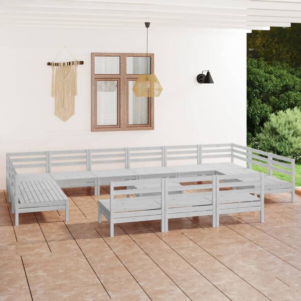 vidaXL Juego de muebles de jard&iacute;n 14 piezas madera maciza pino blanco