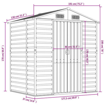 vidaXL Cobertizo de jardín acero galvanizado antracita 191x130x198 cm