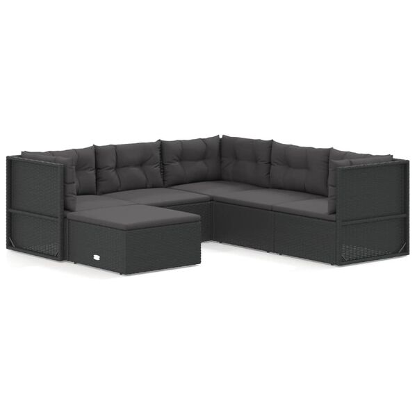 vidaXL Set muebles de jard&iacute;n 6 piezas y cojines rat&aacute;n sint&eacute;tico negro